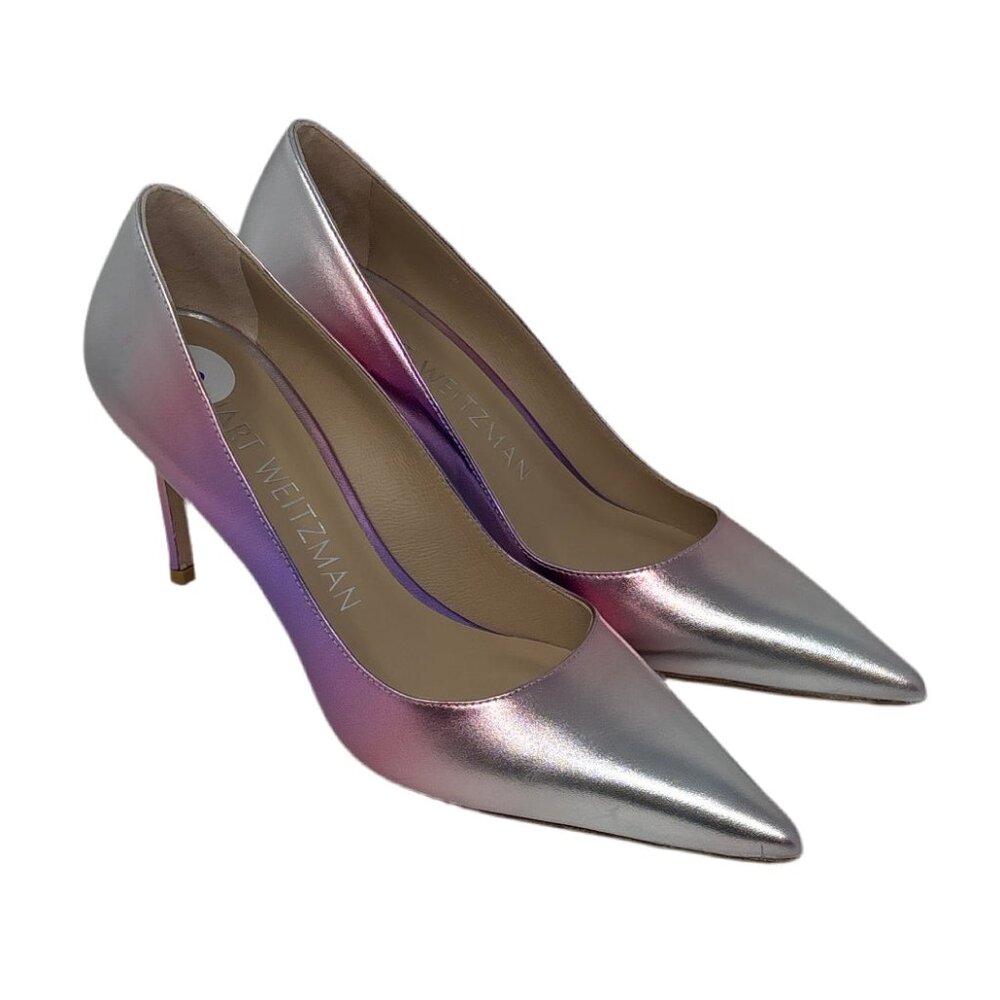 Stuart Weitzman Silver and Pink Leather Ombre Sz-8 - New Without Box